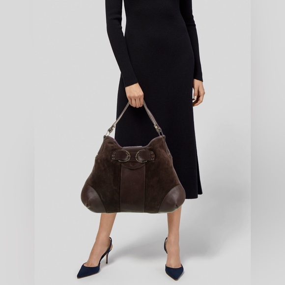 LUCA LUCA Leather Trimmed Suede Hobo Hand Bag - Picture 4 of 16